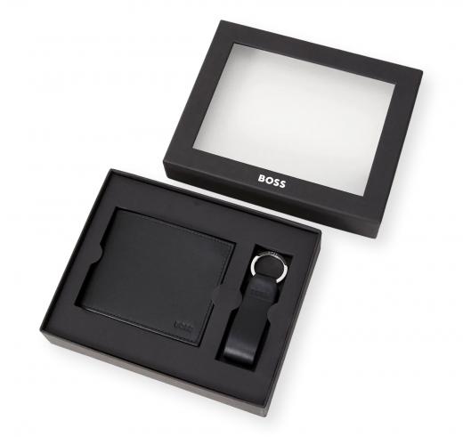 BOSS Portafoglio Uomo in Pelle con Portachiavi Set Trifold Keyring 50559392 Colore Nero