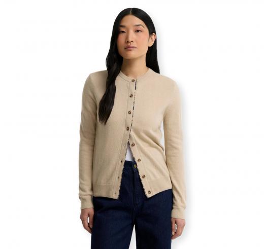BARBOUR Cardigan Donna Pendle Misto Lana con Dettagli Tartan LKN1076BE54 Beige