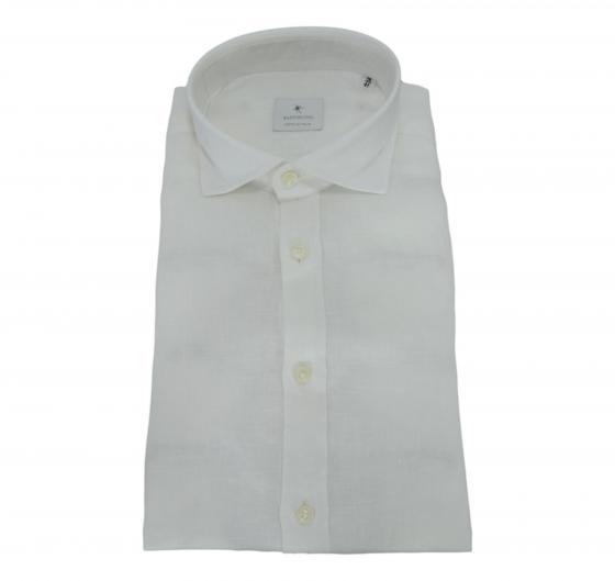 BASTONCINO Camicia Uomo Slim Fit B1116 Bianco Lino e Cotone Washed