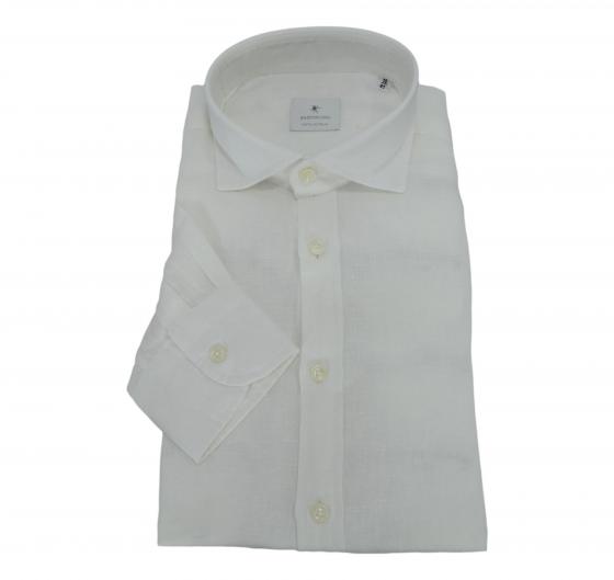 BASTONCINO Camicia Uomo Slim Fit B1116 Bianco Lino e Cotone Washed