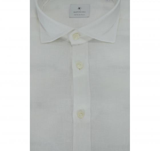 BASTONCINO Camicia Uomo Slim Fit B1116 Bianco Lino e Cotone Washed