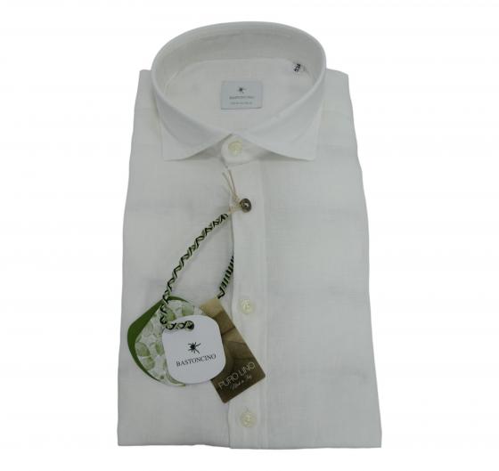 BASTONCINO Camicia Uomo Slim Fit B1116 Bianco Lino e Cotone Washed