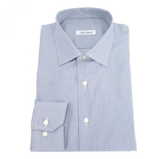 ALDO BUGATTI Camicia Uomo Regular Fit Puro Cotone Plain 10270 Riga Blu