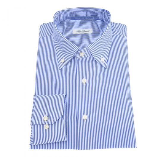 ALDO BUGATTI Camicia Uomo Regular Fit Puro Cotone Botton Down Riga Blu