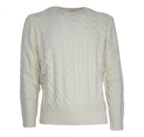CASHMERE COMPANY Maglia a Treccia Uomo IU721 1234 Cashmere e Lana Bianco