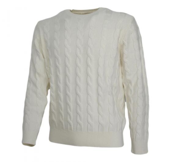 CASHMERE COMPANY Maglia a Treccia Uomo IU721 1234 Cashmere e Lana Bianco