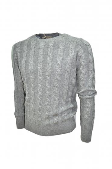 CASHMERE COMPANY Maglia Girocollo Treccia Uomo IU721 1213 Cashmere e Lana Grigio