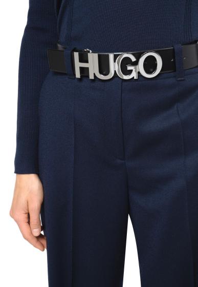 HUGO Cintura Donna in Pelle Fibbia Logo Color Argento Zula Belt 4 cm 50391327 Colore Nero