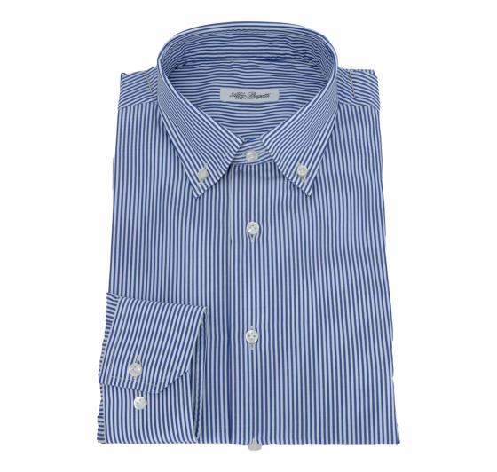 ALDO BUGATTI Camicia Uomo Regular Fit Puro Cotone Botton Down 10233 Riga Blu