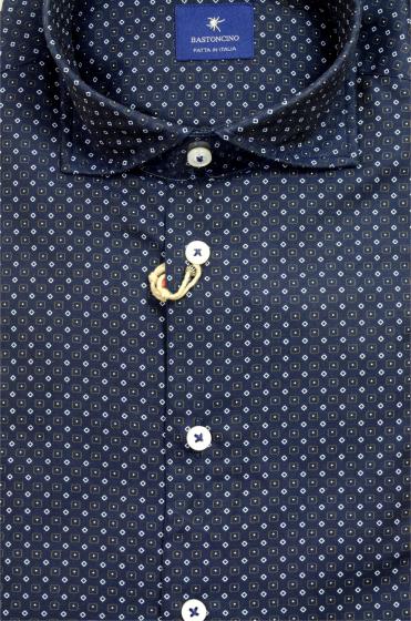 BASTONCINO Camicia Uomo Slim Fit Washed AMICIA B1685 Fantasia Blu