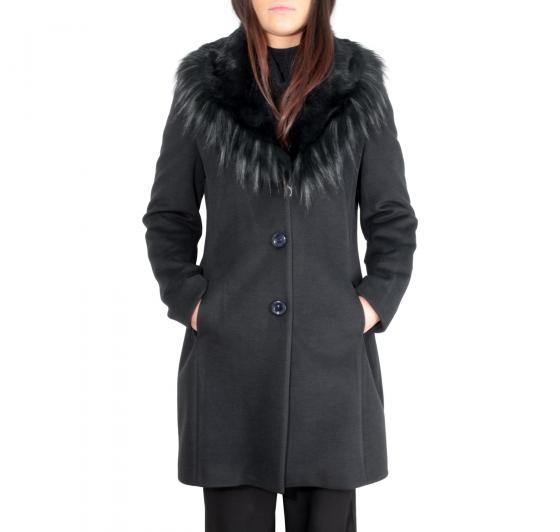 LISA KOTT Cappotto Donna Curvy Style Collo Staccabile Nero 6041