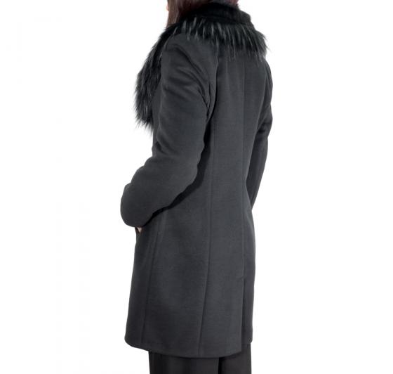 LISA KOTT Cappotto Donna Curvy Style Collo Staccabile Nero 6041