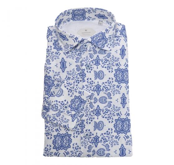BASTONCINO Camicia Uomo Slim Fit Lino e Cotone Fantasia B2119