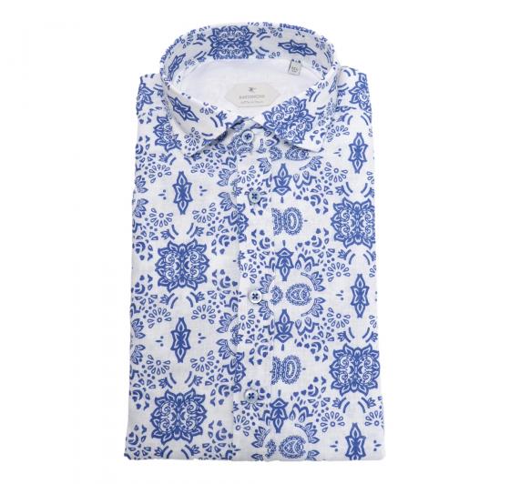 BASTONCINO Camicia Uomo Slim Fit Lino e Cotone Fantasia B2119