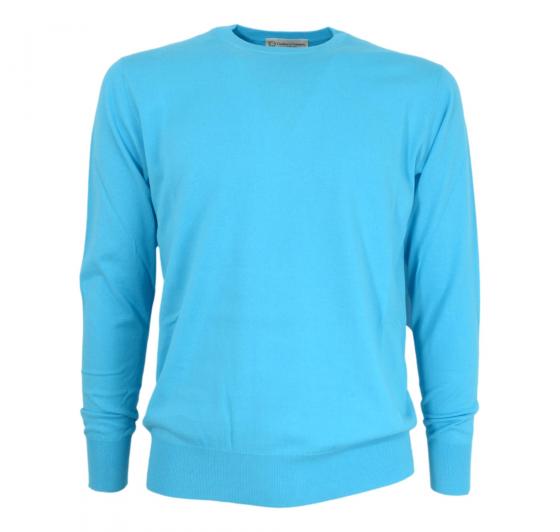 CASHMERE COMPANY Maglia Girocollo Uomo 3330 Cotone Cashmere e Seta Slim fit Colore Celeste