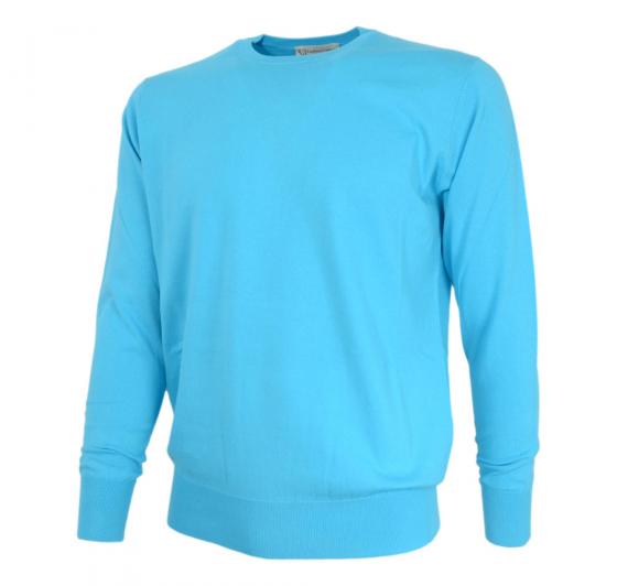 CASHMERE COMPANY Maglia Girocollo Uomo 3330 Cotone Cashmere e Seta Slim fit Colore Celeste