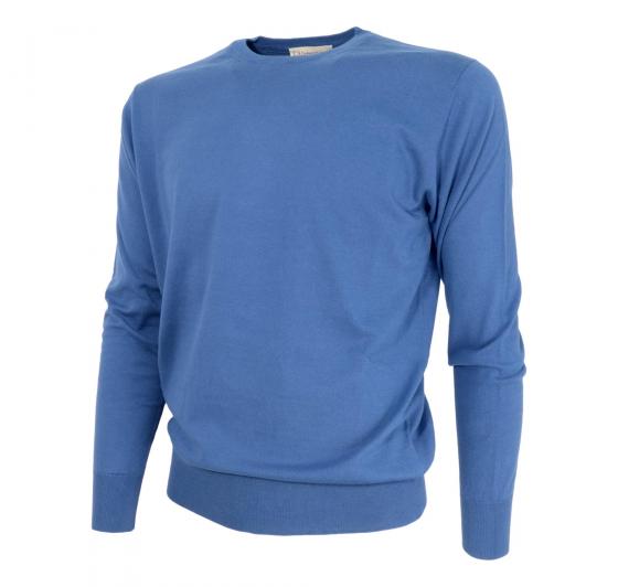 CASHMERE COMPANY Maglia Girocollo Uomo 339 Cotone Cashmere e Seta Slim fit Colore Blu Royal