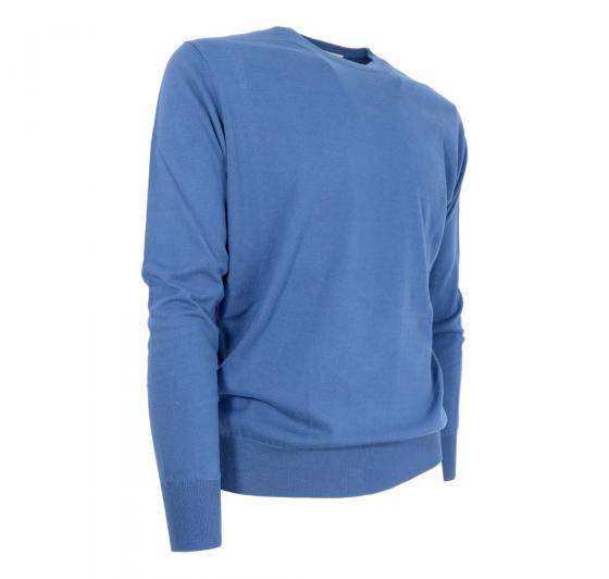 CASHMERE COMPANY Maglia Girocollo Uomo 339 Cotone Cashmere e Seta Slim fit Colore Blu Royal