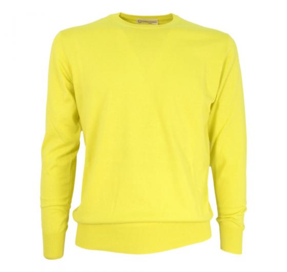 CASHMERE COMPANY Maglia Girocollo Uomo 3338 Cotone Cashmere e Seta Slim fit Colore Lime