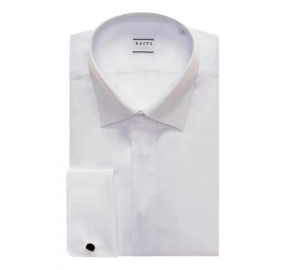 XACUS Camicia Cerimonia Uomo Doppi Polsi Collo italiano Tinta Unita Twill 11209001 Bianco