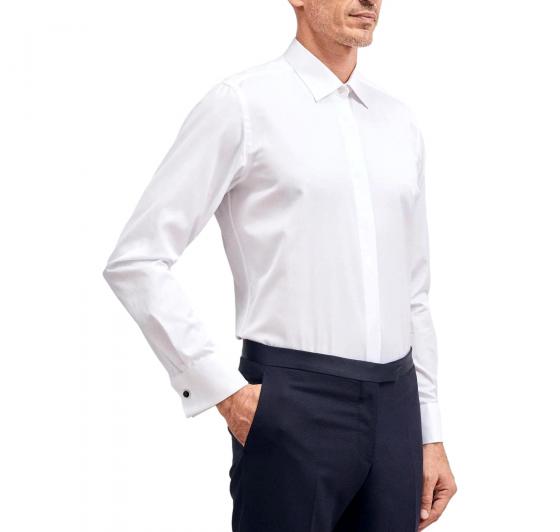 XACUS Camicia Cerimonia Uomo Doppi Polsi Collo italiano Tinta Unita Twill 11209001 Bianco
