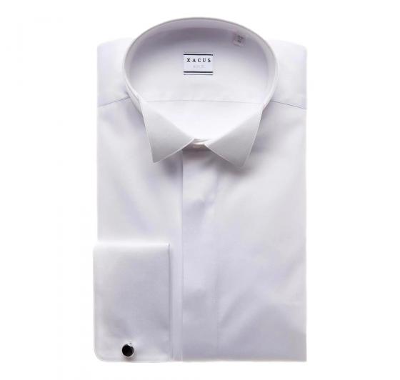 XACUS Camicia Collo diplomatico Tinta Unita Doppi Polsi 11231001 Tela Bianco