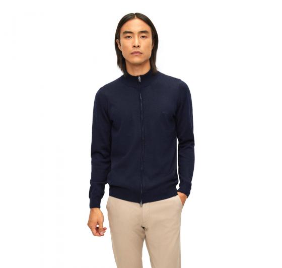 BOSS Cardigan In Lana Con Zip e Logo Regular Fit Balonso 50476347 Blu