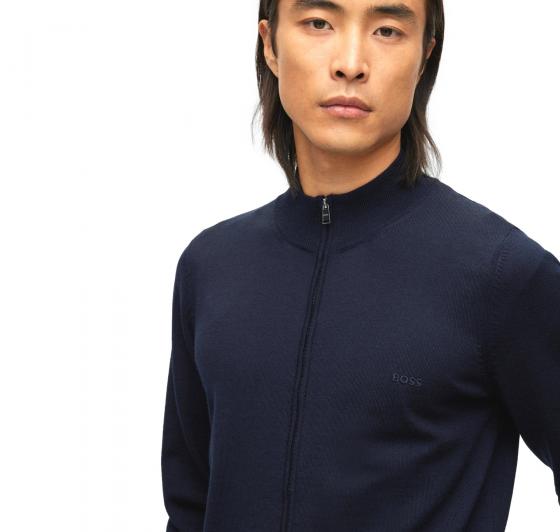 BOSS Cardigan In Lana Con Zip e Logo Regular Fit Balonso 50476347 Blu