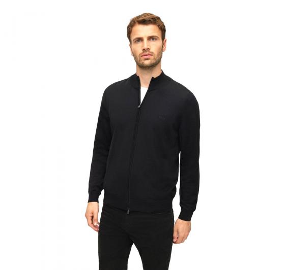 BOSS Cardigan In Lana Con Zip e Logo Regular Fit Balonso 50476347 Nero