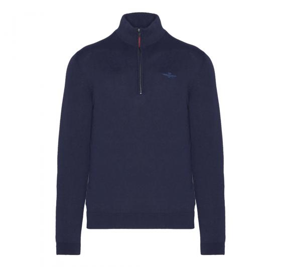 AERONAUTICA MILITARE Maglione mezza zip a contrasto in cotone MA1387 Blu