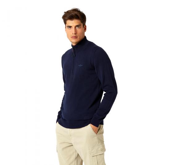 AERONAUTICA MILITARE Maglione mezza zip a contrasto in cotone MA1387 Blu