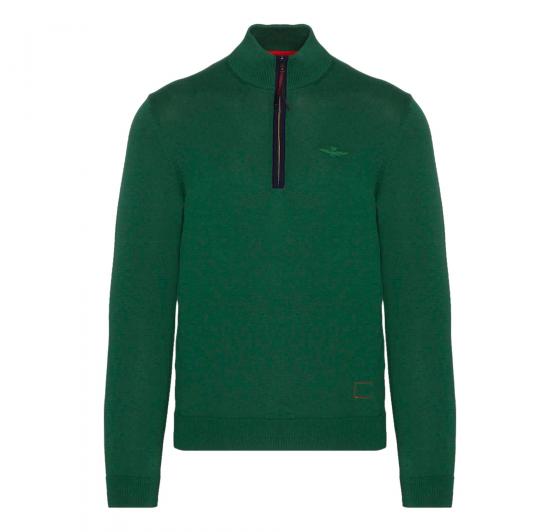 AERONAUTICA MILITARE Maglione mezza zip a contrasto in cotone MA1387 Verde