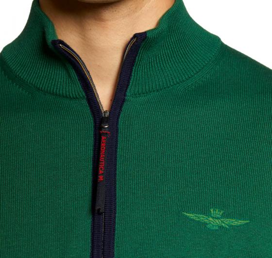 AERONAUTICA MILITARE Maglione mezza zip a contrasto in cotone MA1387 Verde