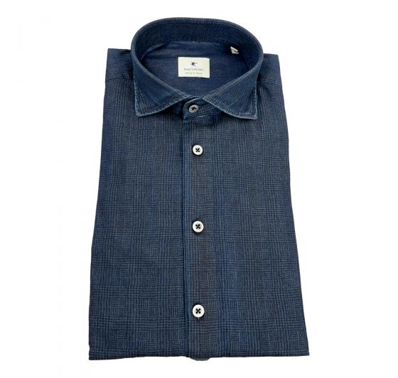 BASTONCINO Camicia Uomo Slim Fit Washed Denim Stampato B2389