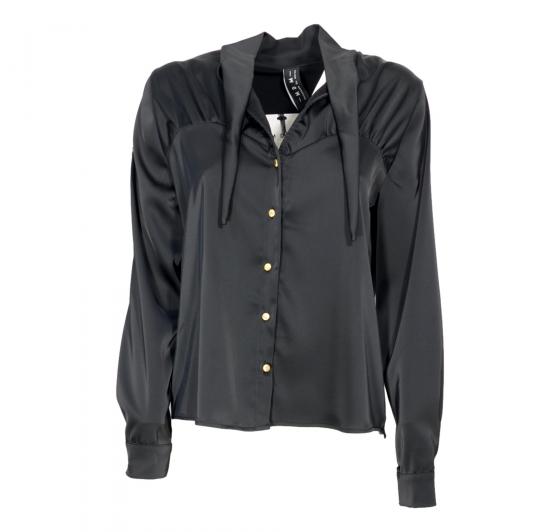 MDM Mademoiselle du Monde Camicia Donna Collo Fiocco ART. 245 Colore. Nero
