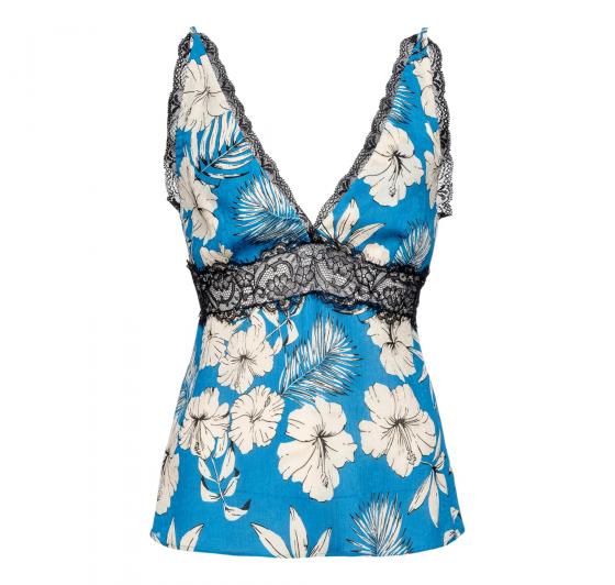 PINKO Trovato Top Donna Jaquard Stampa Fiore Grafico Colore Turchese/Burro/Nero