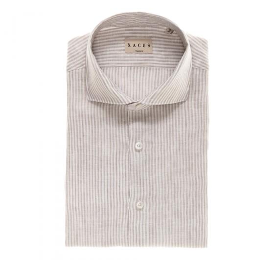 XACUS Camicia Uomo Puro Lino 41212005 Rigata Colore Sabbia