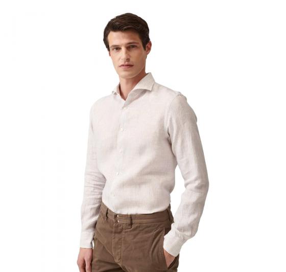 XACUS Camicia Uomo Puro Lino 41212005 Rigata Colore Sabbia