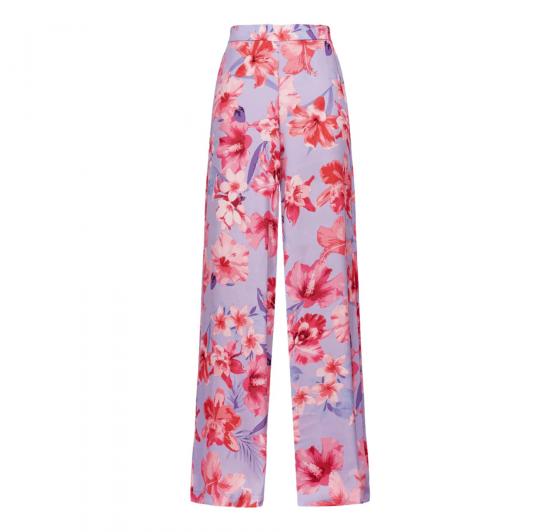 PINKO Pantalone Donna Puntuale Stampa Fiori Tropicale Colore Rosa e Lilla