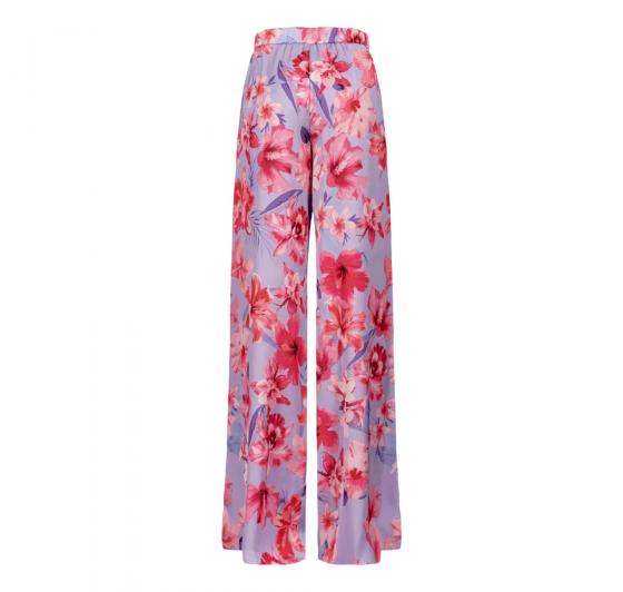 PINKO Pantalone Donna Puntuale Stampa Fiori Tropicale Colore Rosa e Lilla