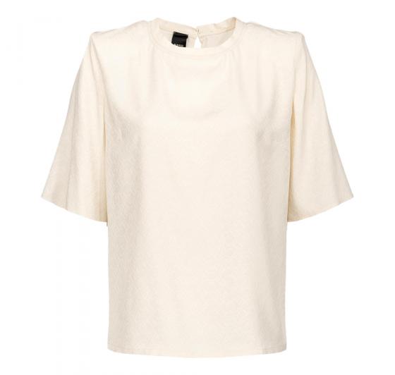 PINKO Blusa Donna Baffuto Crepe De Chine Jacquard Logo Col Rosa Fumo Bianco