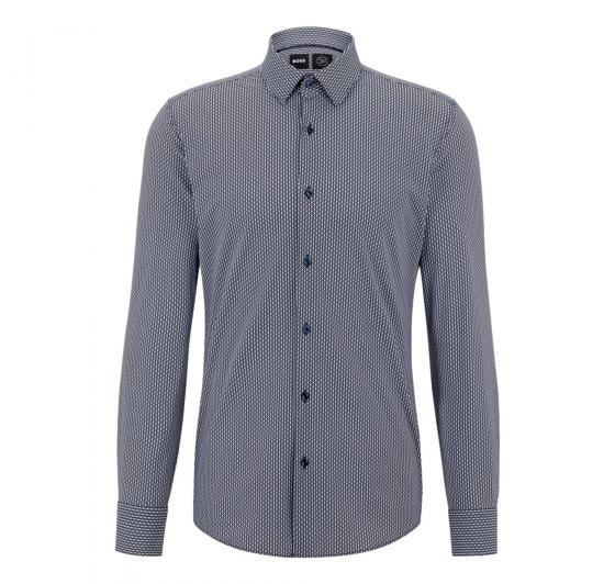 BOSS Camicia Uomo Slim Fit In Jersey Elasticizzato Con Stampa 50490357 Blu