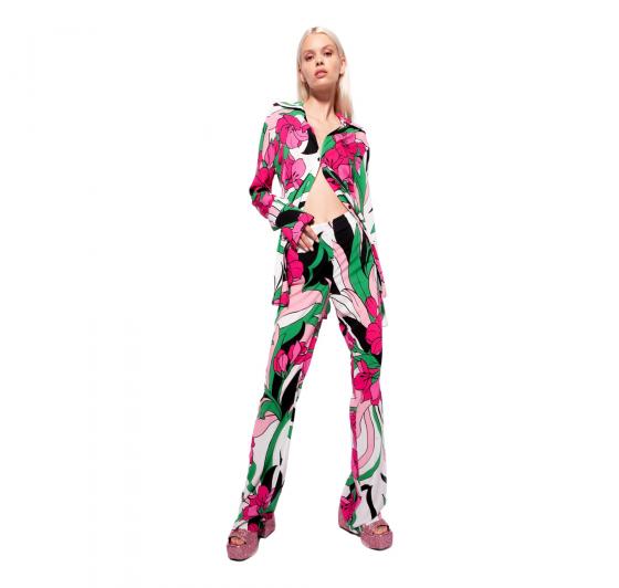 PINKO Pantalone Donna Palmato Tela Fluida Stampa Pomelia Col Multi Fucsia/Nero