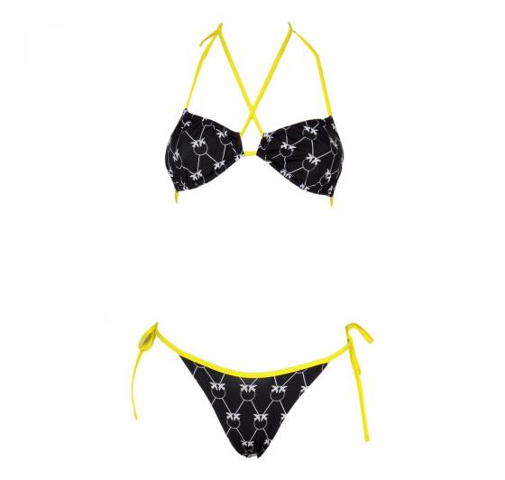 PINKO Top Bikini a Triangolo Fantasia Love Birds Donna Brughiera Colore Nero