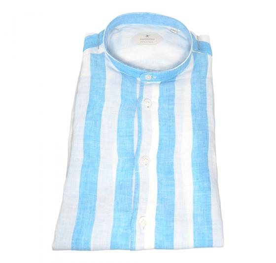 BASTONCINO Camicia Uomo Slim B2478 Puro Lino Coreana Riga Made in Italy