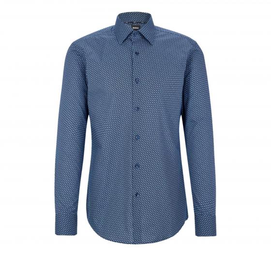 BOSS Camicia Uomo Elasticizzata Busines Stampa Monogramma all-over H-Hank Kent 50478620 Celeste