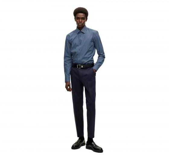 BOSS Camicia Uomo Elasticizzata Busines Stampa Monogramma all-over H-Hank Kent 50478620 Celeste