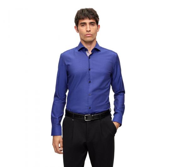 BOSS Camicia Uomo Slim Fit In Twill Di Cotone H-Hank-Spread-C6-233 50502652 Colore Blu