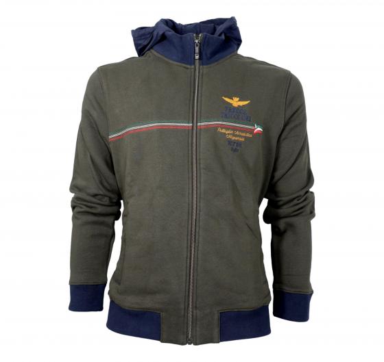 AERONAUTICA MILITARE Felpa Uomo Frecce Tricolori con Cappuccio Removibile FE1823 Colore Verde Militare