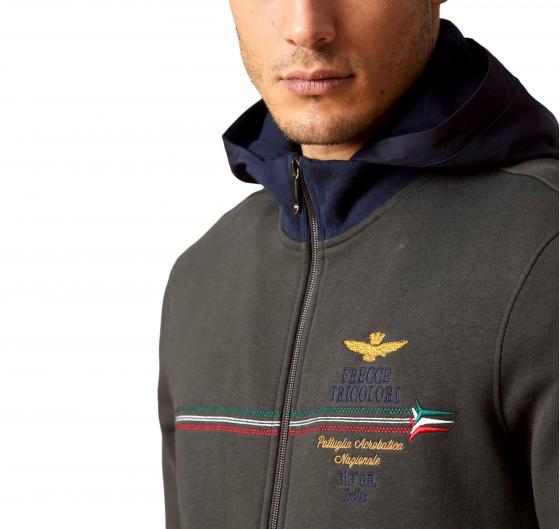 AERONAUTICA MILITARE Felpa Uomo Frecce Tricolori con Cappuccio Removibile FE1823 Colore Verde Militare